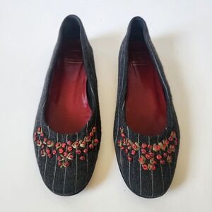 Reed Evins Pinstripe Flannel Ballet Flats 8B Gray Academia Cottagecore Italian